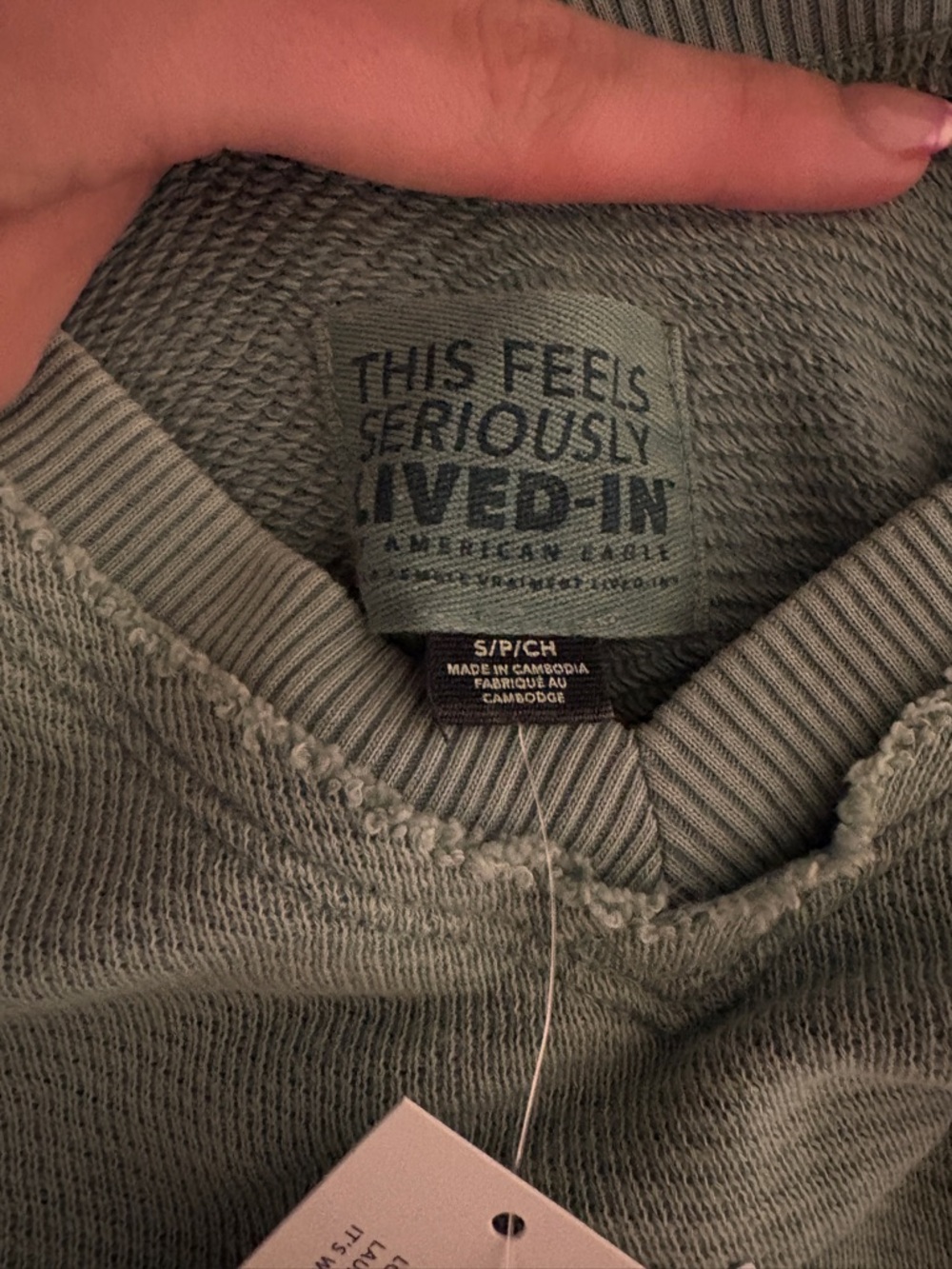 NWT AE Saltwash Double V-Neck Sweatshirt - Sage Green - Picture 3 of 5